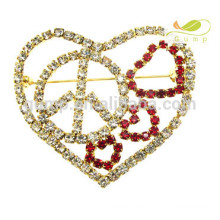 Rhinestone, paz, signo, perno, corazón, diseño, broche